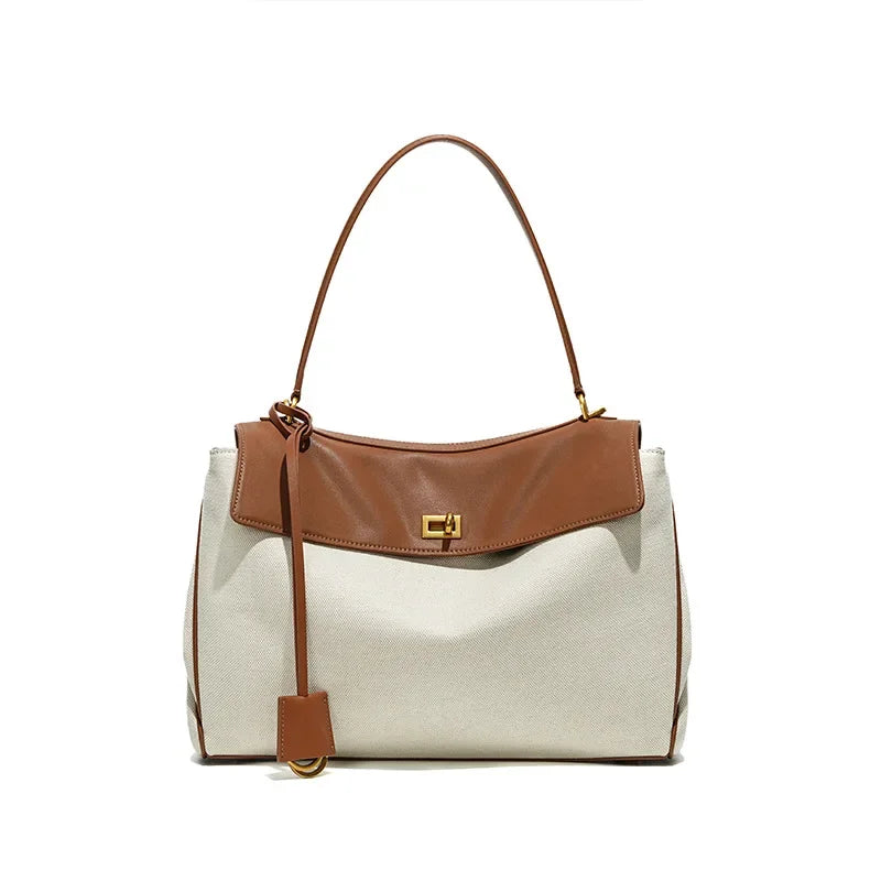 Tas Dames - Grote Shopper met Draaisluiting en Gouden Details | Chique