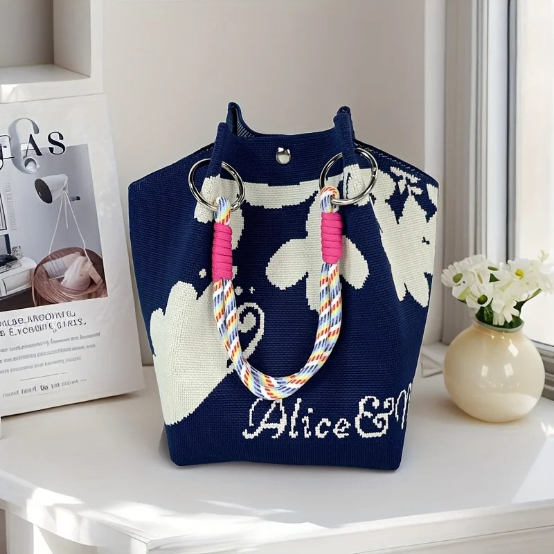 Tas Dames - Gevlochten Zomershopper met Bloemenprint | Zomer