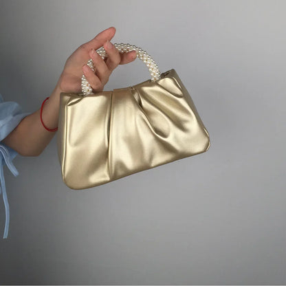 Tas Dames - Geplooide Avondtas met Parelhengsels | Elegant