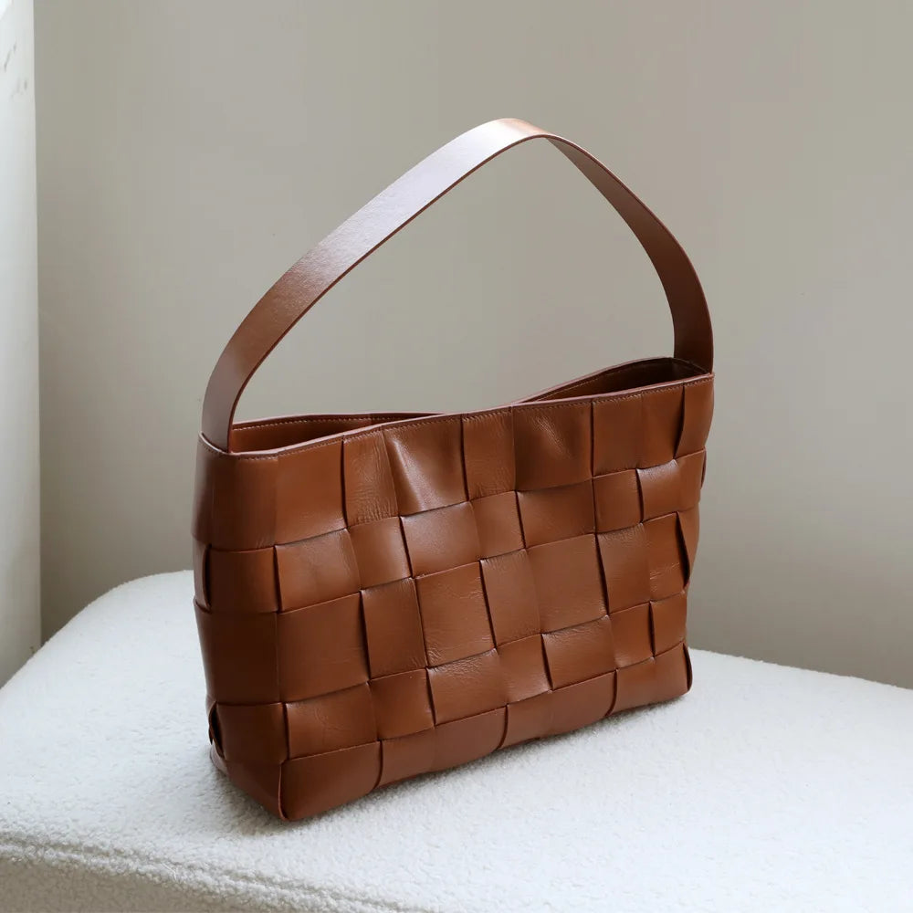 Schoudertas Dames - Gevlochten Tas met Breed Vlechtpatroon | Chique
