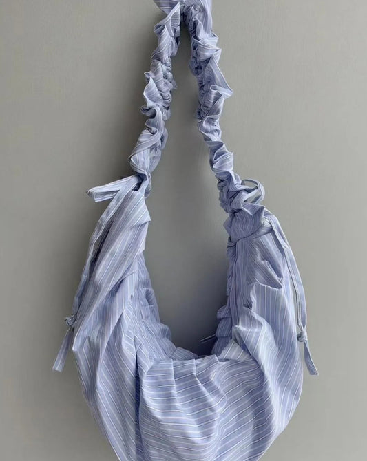 Tas Dames - Zachte Hobo Bag met Gerimpelde Band en Strepen | Boho