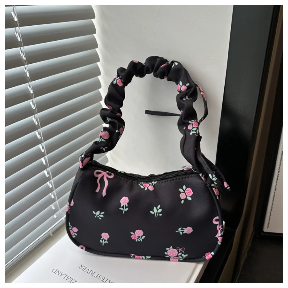 Schoudertas Dames - Halfmaan Tas met Rozenprint | Casual