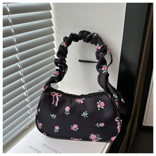 Schoudertas Dames - Halfmaan Tas met Rozenprint | Casual