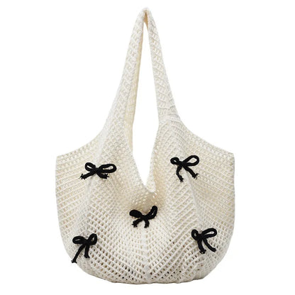 Tas Dames - Gehaakt Hobo Model met Strikjes en Open Werk | Zomer