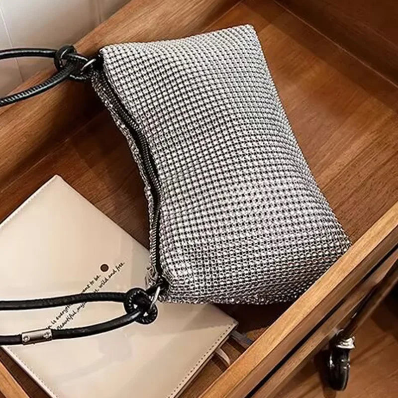 Tas Dames - Grote Glitter Schoudertas met Rits en Handvat | Chique