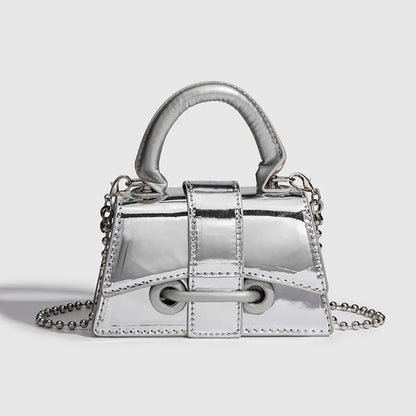 Mini Tas Dames - Glanzende Handtas met Ketting en Studs | Chique