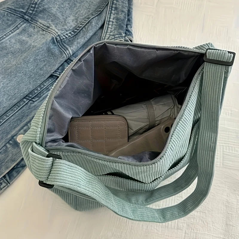 Tas Dames - Ruime Schoudertas met Ribbel en Bedeltje | Casual