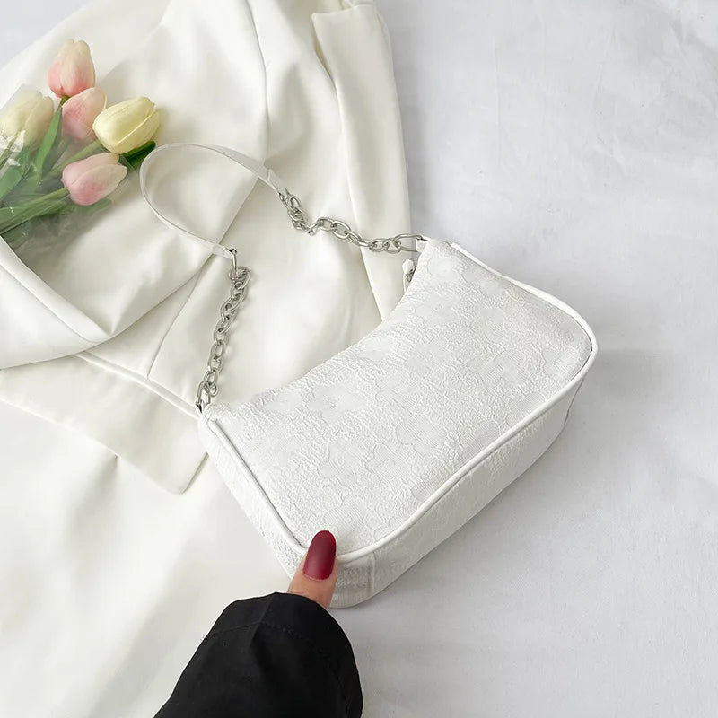 Schoudertas Dames - Halfmaan Tas met Bloemenprint en Ketting | Chique