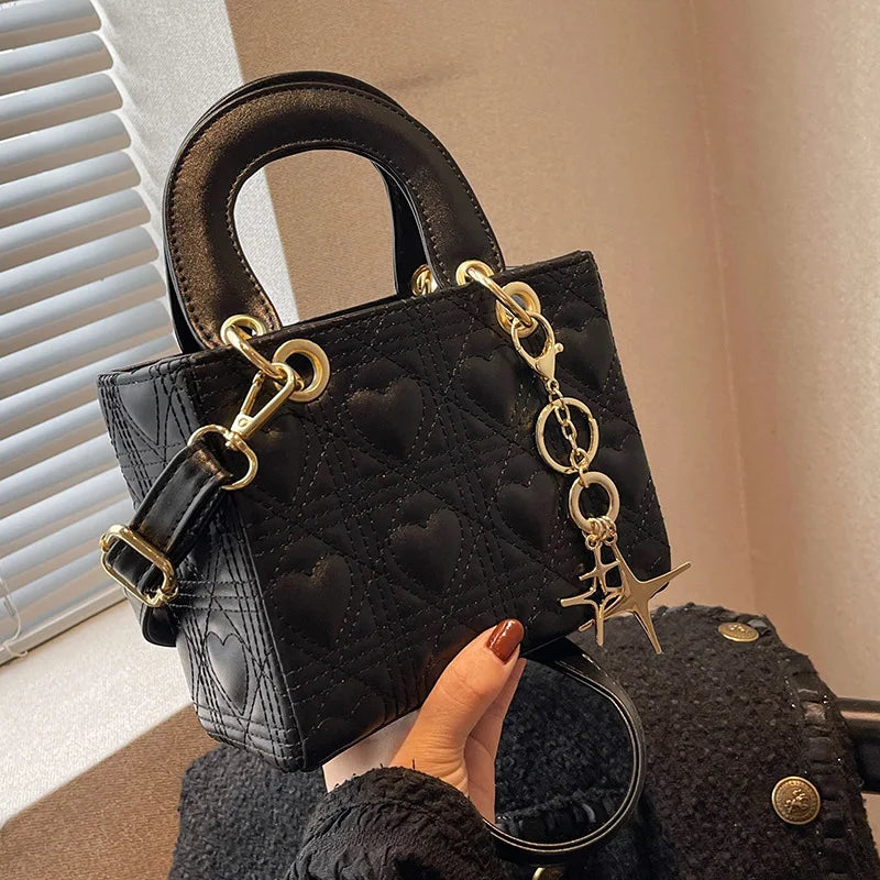 Handtas Dames - Mini Tas met Hartenprint en Gouden Charm | Chique