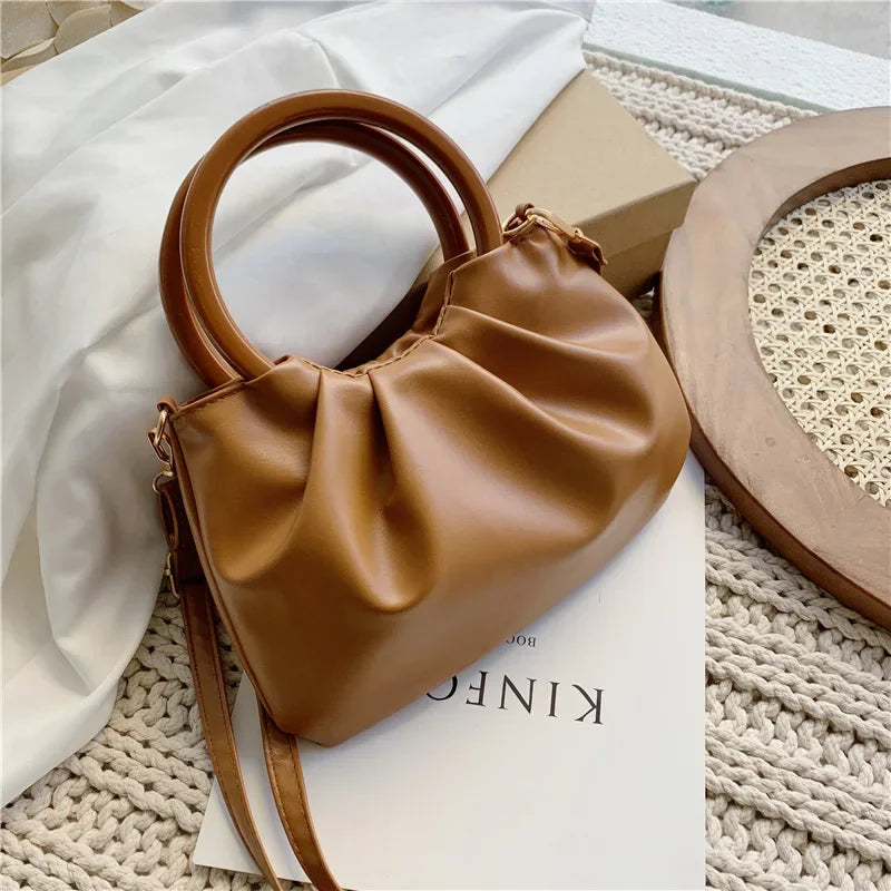 Handtas Dames - Geplooide Cloud Bag met Houten Hengsel | Chique