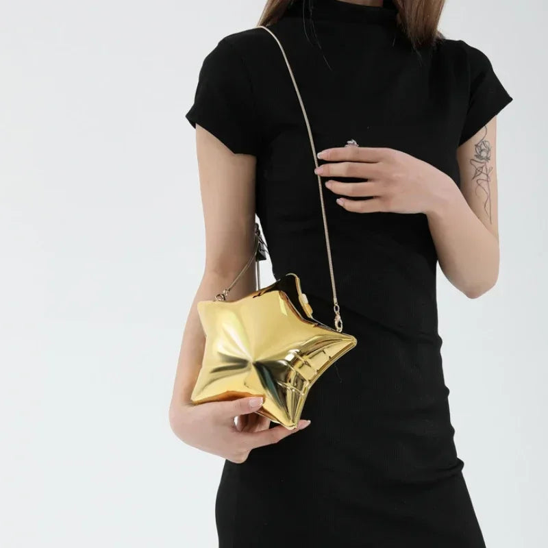 Tas Dames - Metallic Ster Clutch met Ketting | Feestelijk