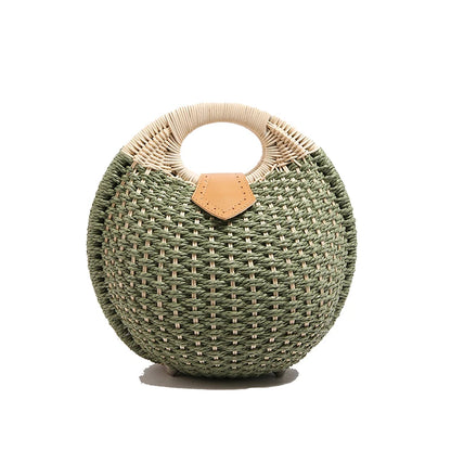 Tas Dames - Ronde Gevlochten Tas met Houten Handvat | Zomer