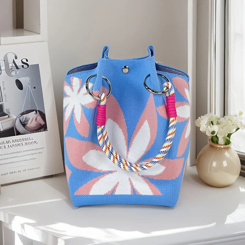 Tas Dames - Gevlochten Zomershopper met Bloemenprint | Zomer
