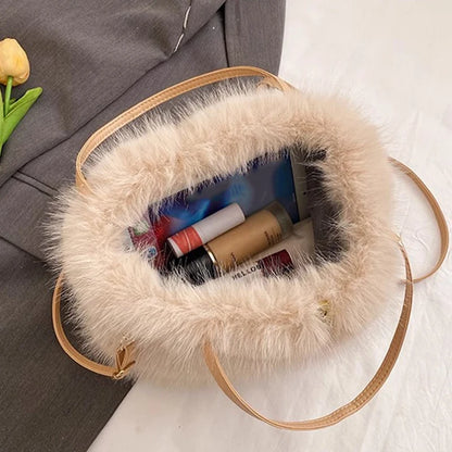 Tas Dames - Pluche Schoudertas met Schouderriem en Handvat | Casual