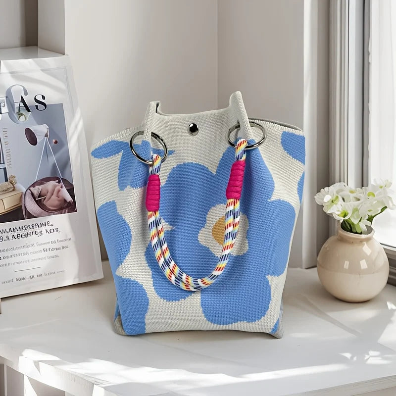 Tas Dames - Gevlochten Zomershopper met Bloemenprint | Zomer