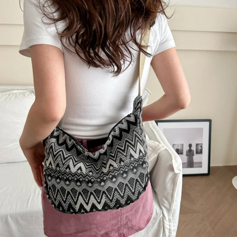 Schoudertas Dames - Grote Boho Tas met Zigzagpatroon | Casual