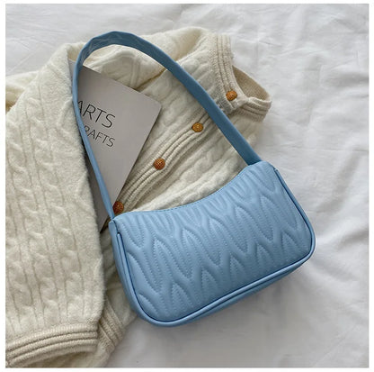 Tas Dames - Kleine Schoudertas met Golfpatroon en Gouden Rits | Chique