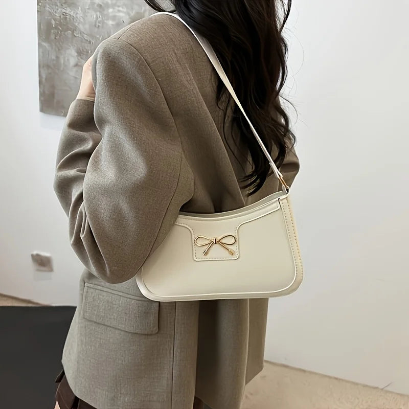 Tas Dames - Stijlvolle Baguette Tas met Gouden Strikornament | Chique