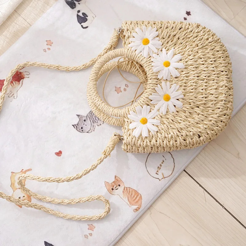 Handtas Dames - Gevlochten Zomertas met Madeliefjes | Casual