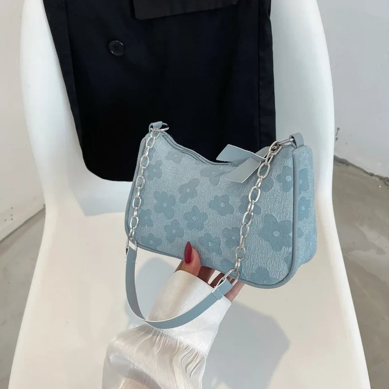 Schoudertas Dames - Halfmaan Tas met Bloemenprint en Ketting | Chique