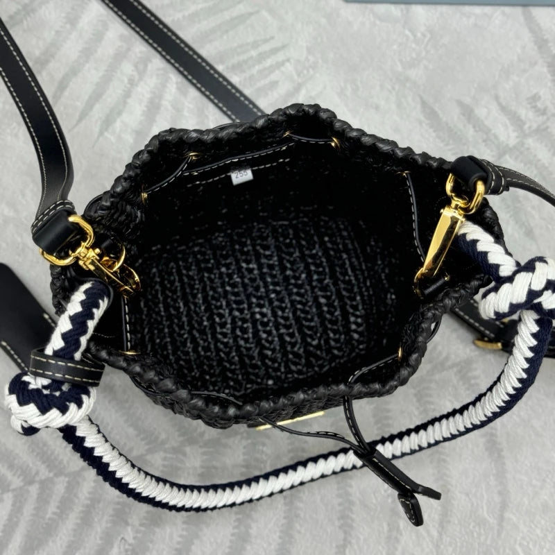 Tas Dames - Gevlochten Bucket Bag met Trekkoord en Ketting | Zomer