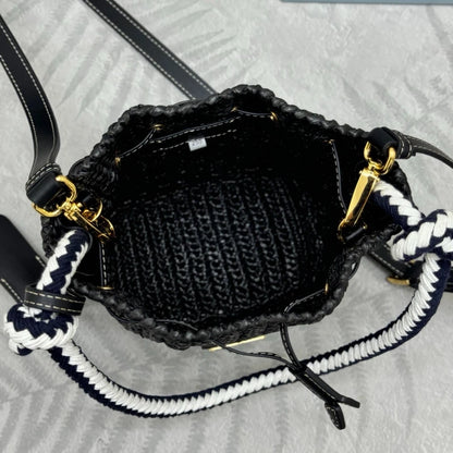Tas Dames - Gevlochten Bucket Bag met Trekkoord en Ketting | Zomer