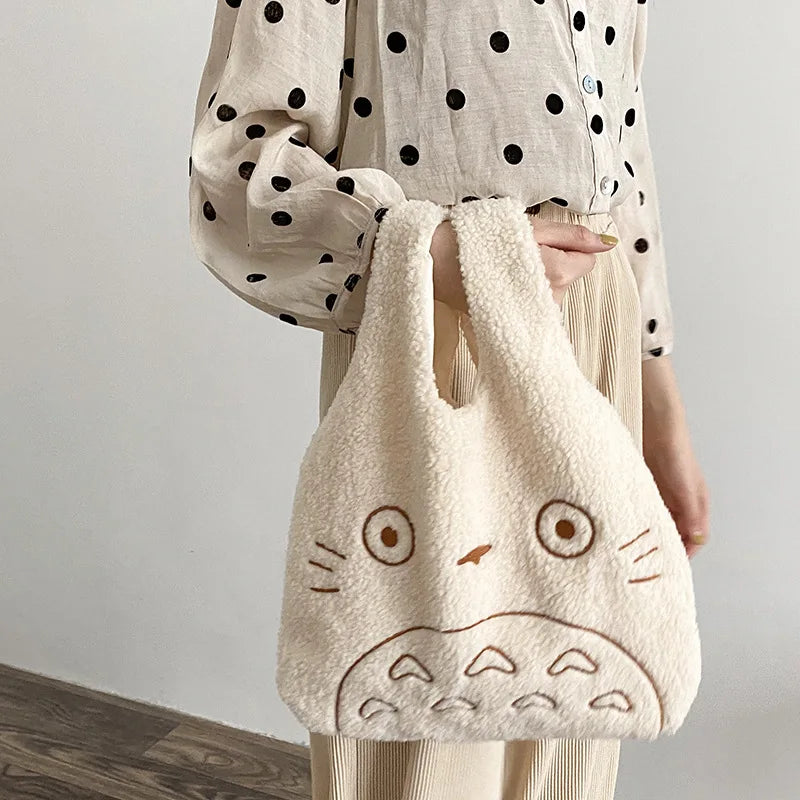 Tas Dames - Pluche Shopper met Cartoon Gezicht | Casual