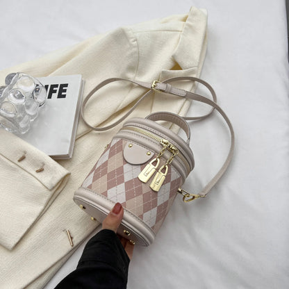 Tas Dames - Ronde Crossbody met Ruitpatroon en Gouden Slotjes | Chique
