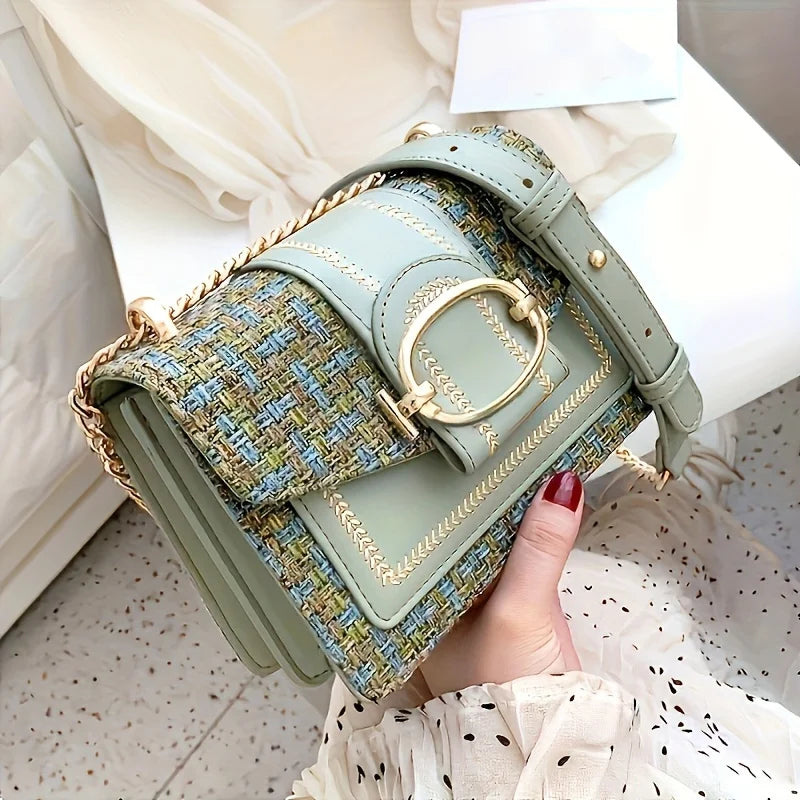 Tas Dames - Flap Tas met Contrast Band en Gouden Ring | Klassiek