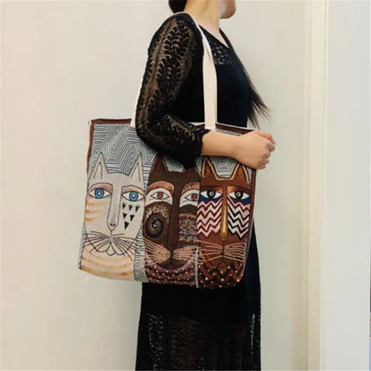 Shopper Dames - Grote Tote Bag met Katten en Hartjesprint | Casual