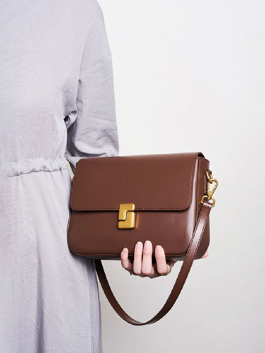 Tas Dames - Gestructureerde Flap Tas met Gouden Slot | Klassiek