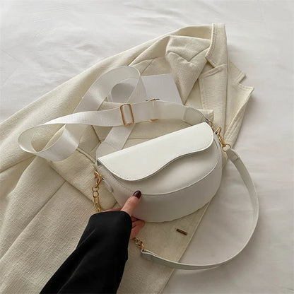Crossbody Tas Dames - Saddle Bag met Ketting en Brede Riem | Chique