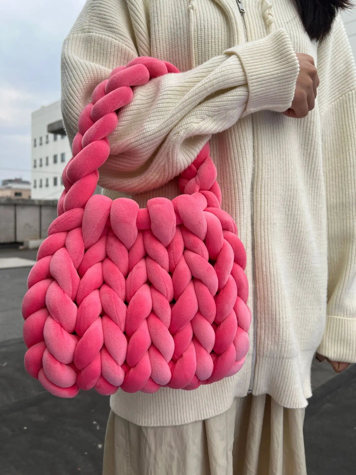Handtas Dames - Gevlochten Mini Tas met Chunky Handvat | Speels