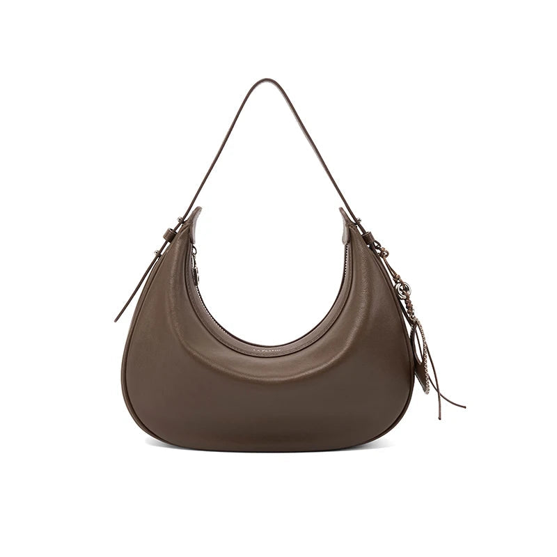 Tas Dames - Halfmaan Schoudertas met Rits en Hanger Detail | Casual