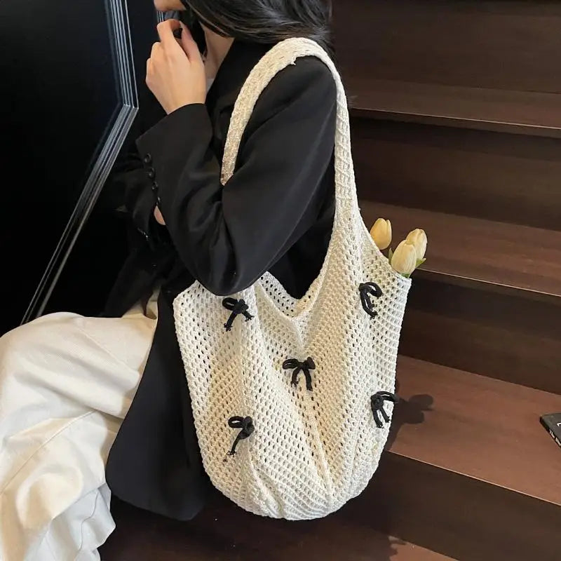 Tas Dames - Grote Open Shopper met Strikjes en Dubbele Banden | Casual