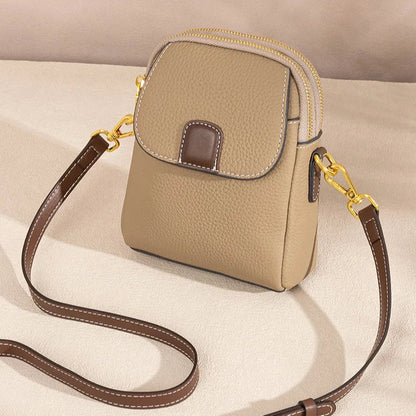 Crossbody Tas Dames - Compacte Mini Tas met Dubbele Rits | Goudkleurig
