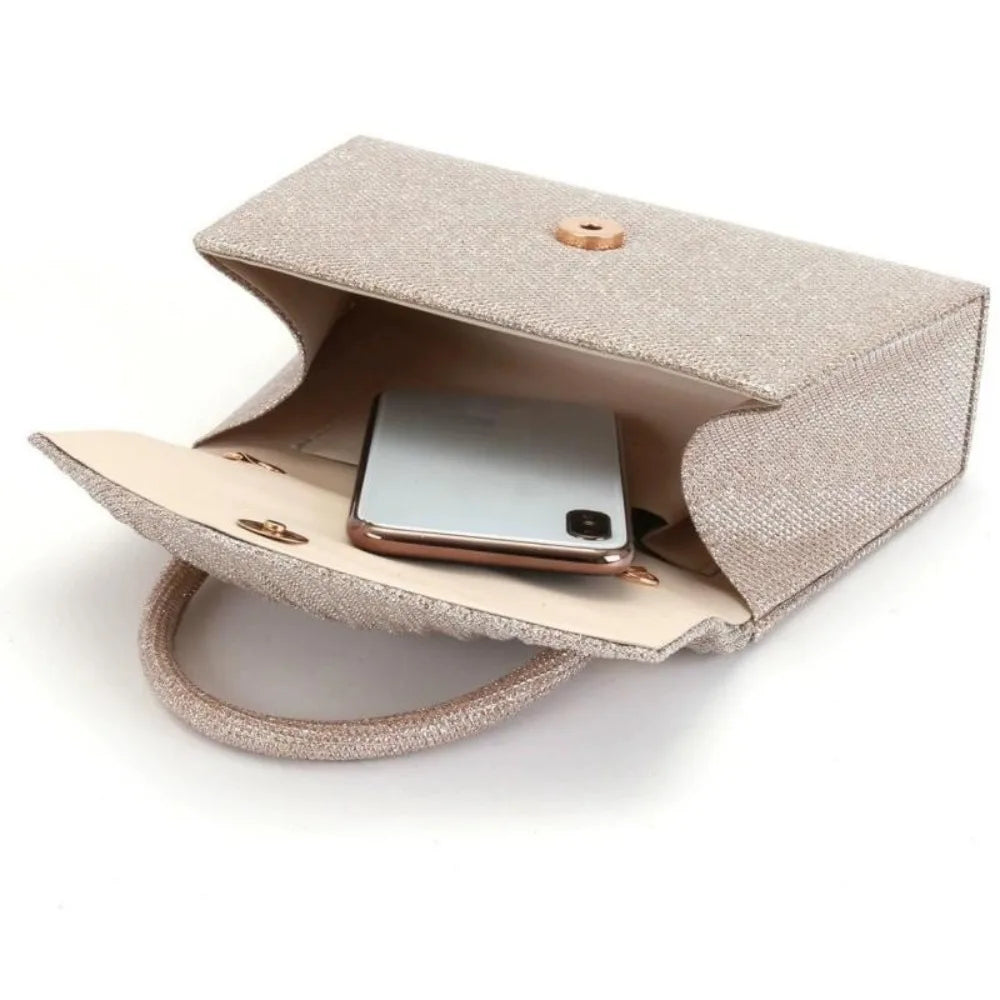 Tas Dames - Glitter Avondtasje met Geplooide Klep en Handvat | Chique