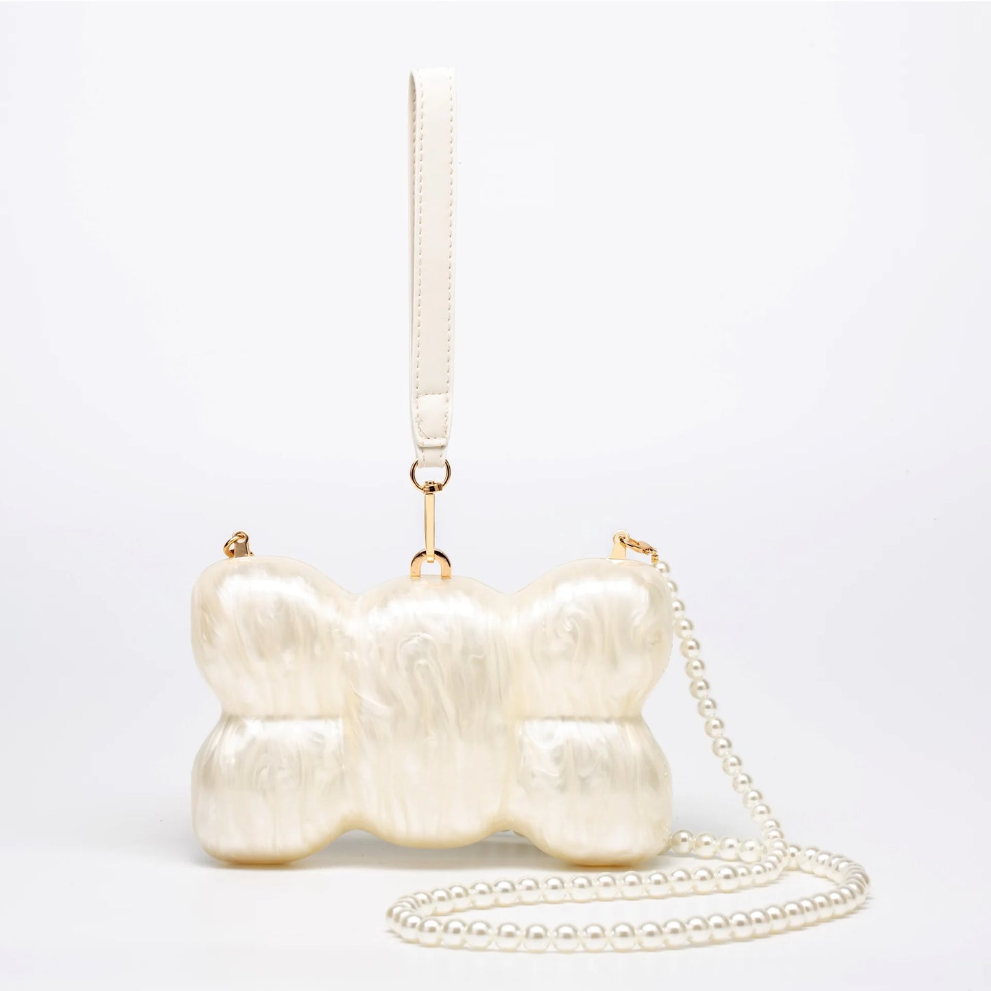 Tas Dames - Parelmoer Ei Clutch met Parelketting en Pols | Gala