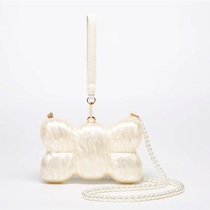Tas Dames - Parelmoer Ei Clutch met Parelketting en Pols | Gala