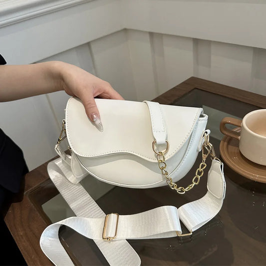 Crossbody Tas Dames - Saddle Bag met Ketting en Brede Riem | Chique