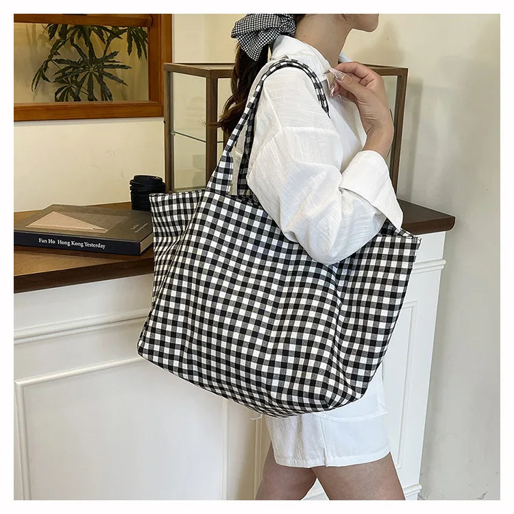 Shopper Dames - Grote Tote Bag met Ruitjesprint | Casual