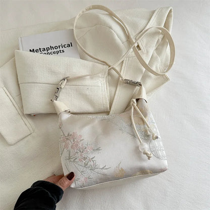 Avondtasje Dames - Glanzende Handtas met Bloemen en Koord | Feest