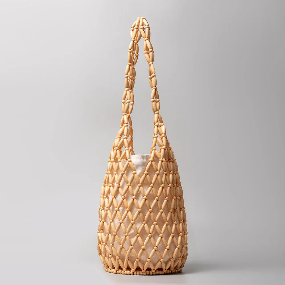 Tas Dames - Houten Kralen Shopper met Binnentas | Boho