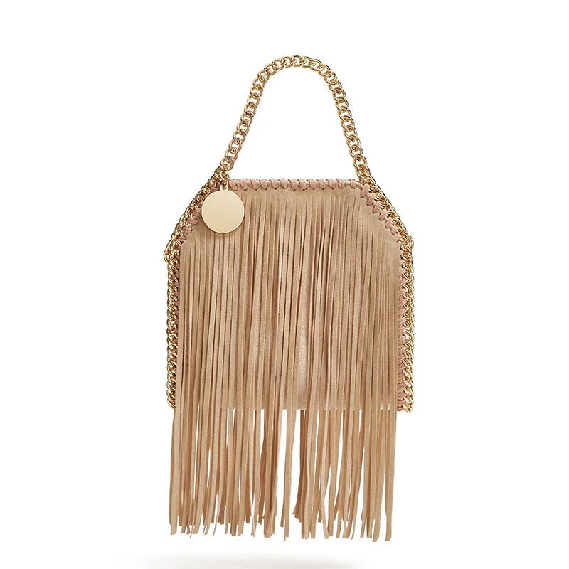 Tas Dames - Mini Handtas met Franjes en Gouden Ketting | Boho