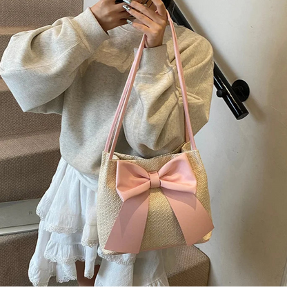 Tas Dames - Gevlochten Shopper met Oversized Strik | Zomer