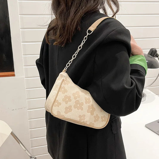 Schoudertas Dames - Halfmaan Tas met Bloemenprint en Ketting | Chique