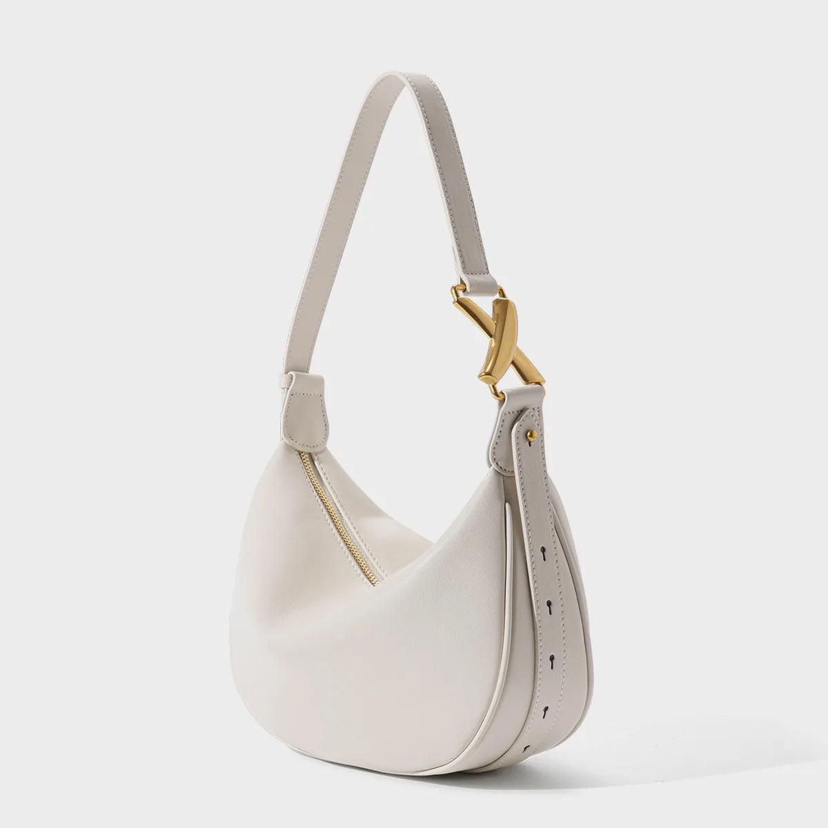 Schoudertas Dames - Halfmaan Tas met Gouden Gesp Detail | Chique