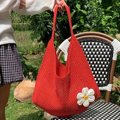 Tas Dames - Gehaakte Shopper met Bloemendetail | Zomer