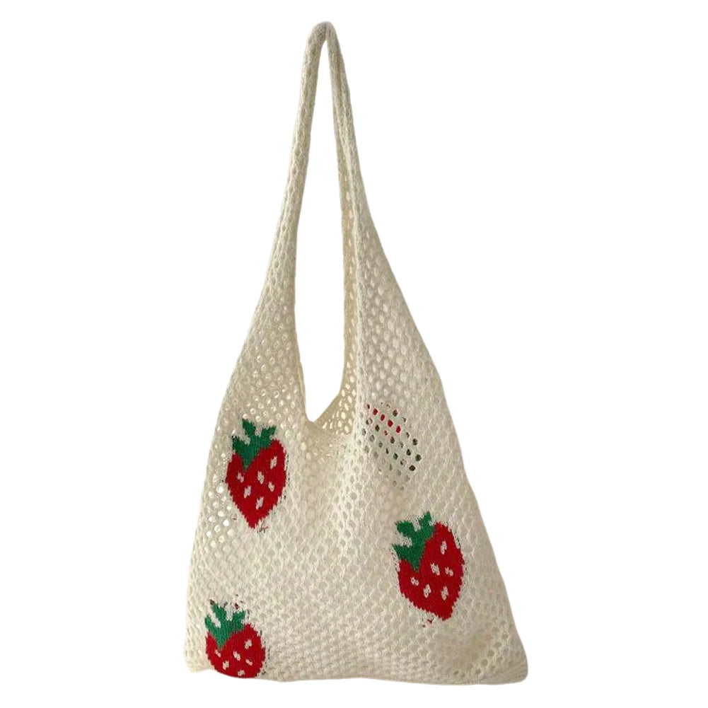 Tas Dames - Ruime Shopper met Kersenmotief en Open Structuur | Zomer
