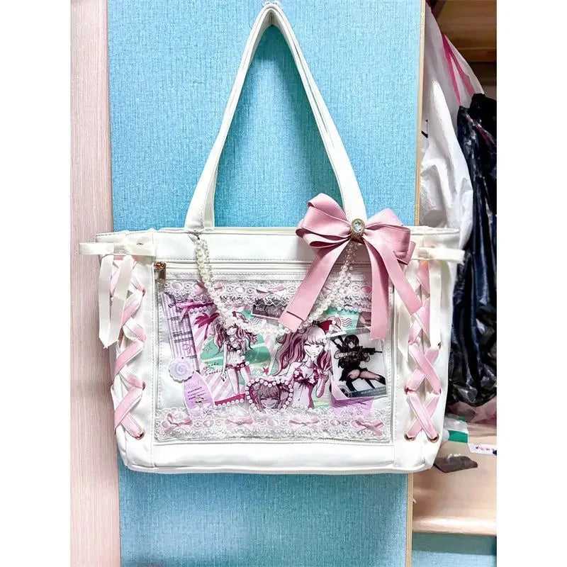 Tas Dames - Kawaii Shopper met Strikjes, Kant en Anime Print | Casual